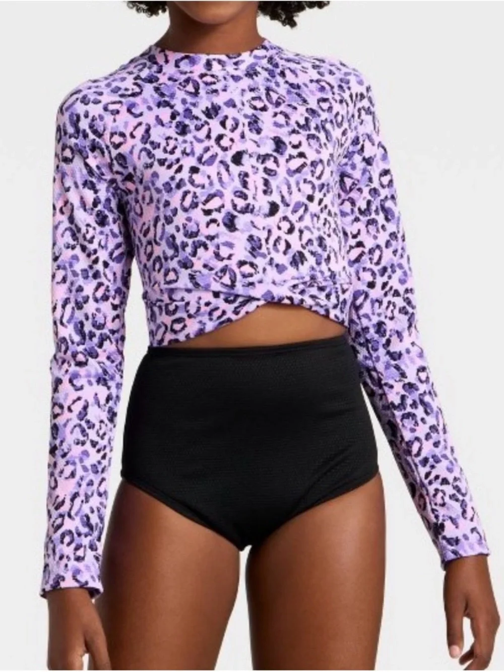 art class Lavender & Black Leopard Print Long-Sleeve One-Piece swim suit